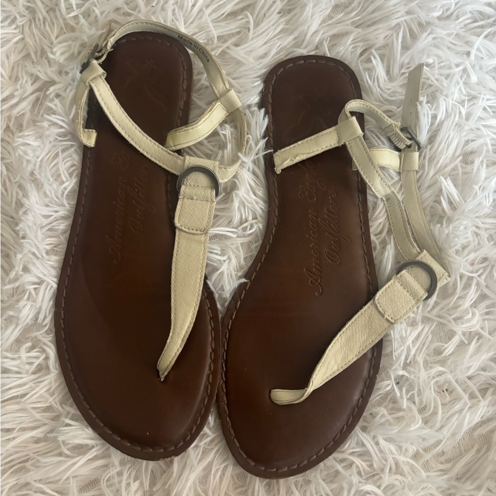 American Eagle Outfitters Cream and Brown Sandals Minimalist Design